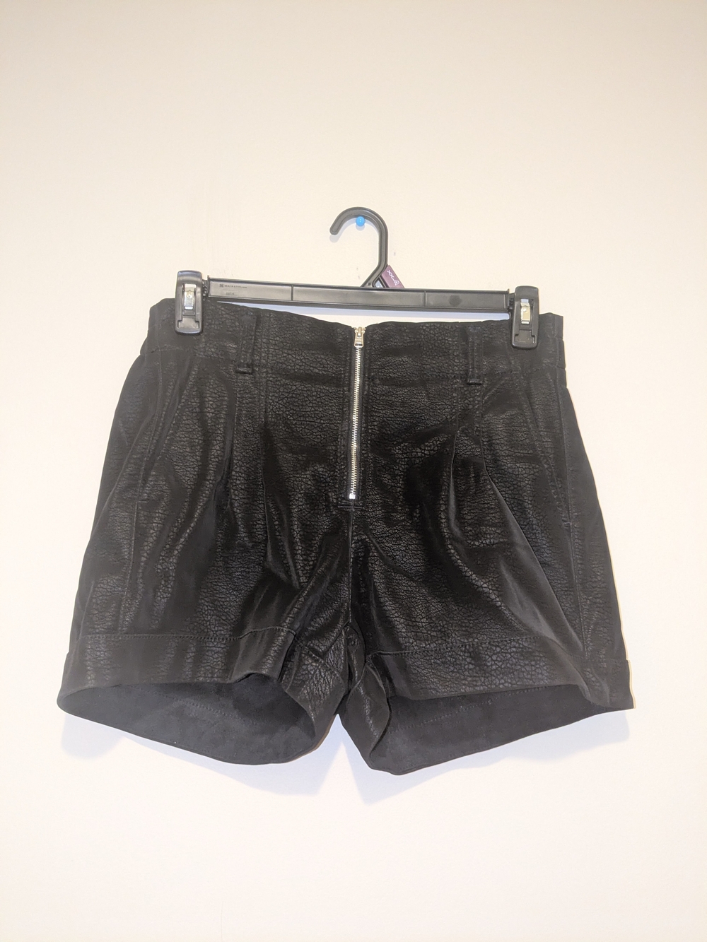 Express Black High-Waist Faux Leather Zip-Front Shorts